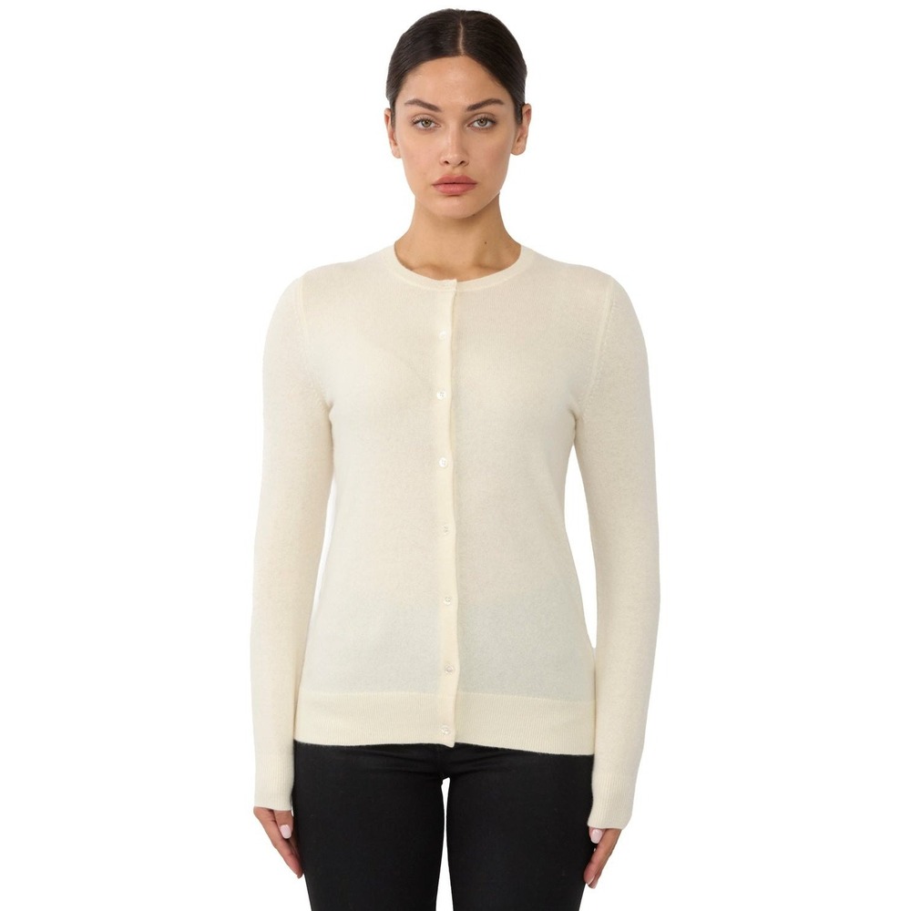Jennie Liu‎ Womens 100% Cashmere Crewneck Cardigan Sweater Cream White Size M